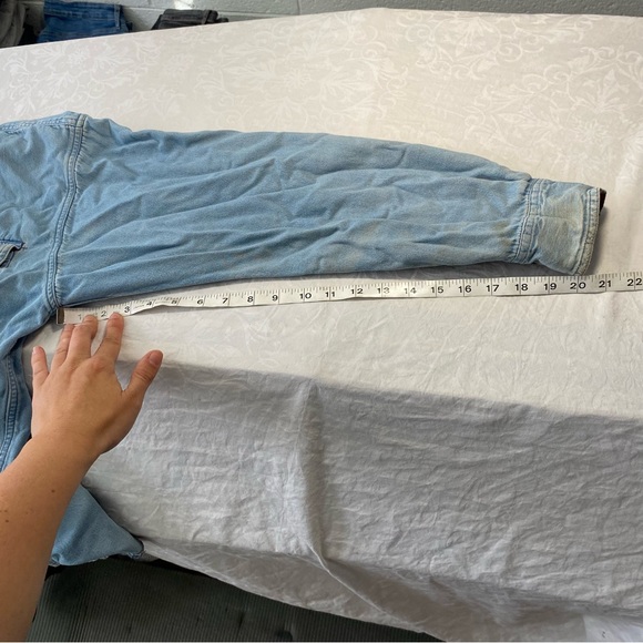 Vintage Flannel Lined Denim Button Up Jean Shirt Shacket Trails End Distressed L - Picture 6 of 11
